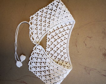 Vintage Crochet Peter Pan Collar | Handmade White Cotton Lace