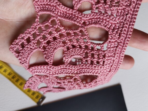 Vintage Handmade Crochet Collar, Pink Cotton Neck… - image 2
