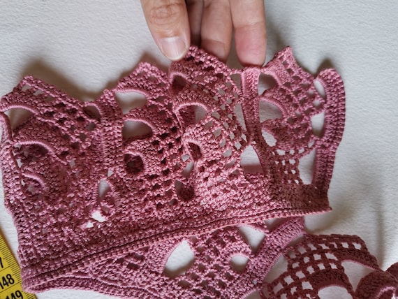 Vintage Handmade Crochet Collar, Pink Cotton Neck… - image 6