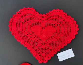 Vintage Red Crochet Heart Doily: Shabby Chic Valentine's Decor