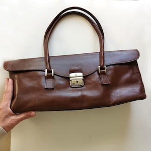 Vintage Handtasche aus echtem Leder - Einzigartige längliche Form, Schokoladentasche, Umhängetasche