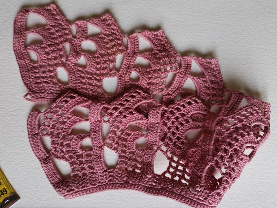 Vintage Handmade Crochet Collar, Pink Cotton Neck… - image 7
