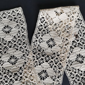 Ecru Hand Crocheted Lace 9x130 cm, Vintage Floral Lace, Handmade Cotton Lace, Roses Crochet, Textile Projects, Craft Idea, Lace Patterns