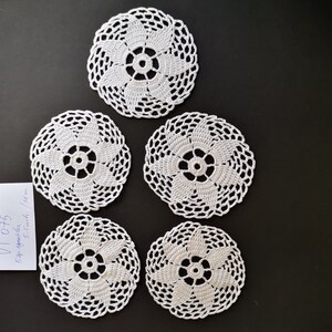 Set of 5 Vintage Hand Crocheted Cotton Doilies: 5.5-inch