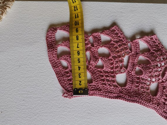 Vintage Handmade Crochet Collar, Pink Cotton Neck… - image 5