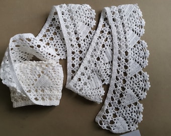 Vintage Hand Crocheted Cotton Lace Trim: 3x81" Retro Decor