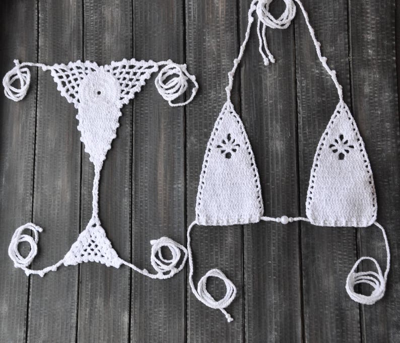 Extreme Exotic Micro bikini Crochet Thong set White Black Etsy