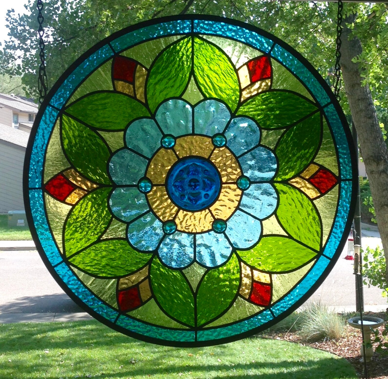 Round Stained Glass Window Panel...Flower Power... Etsy