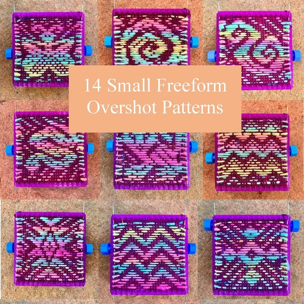 eBook 14 Small Freeform Overshot Pattern Charts: spirals, checkers, animal motifs, zigzags, more weaving pattern pin rigid heddle shaft loom