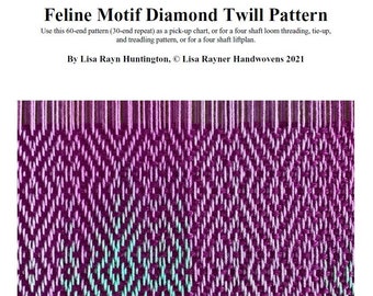 PDF Feline Motif Diamond Twill Pattern pick up chart or four shaft loom attern for rigid heddle looms, four shaft looms, frame and pin looms