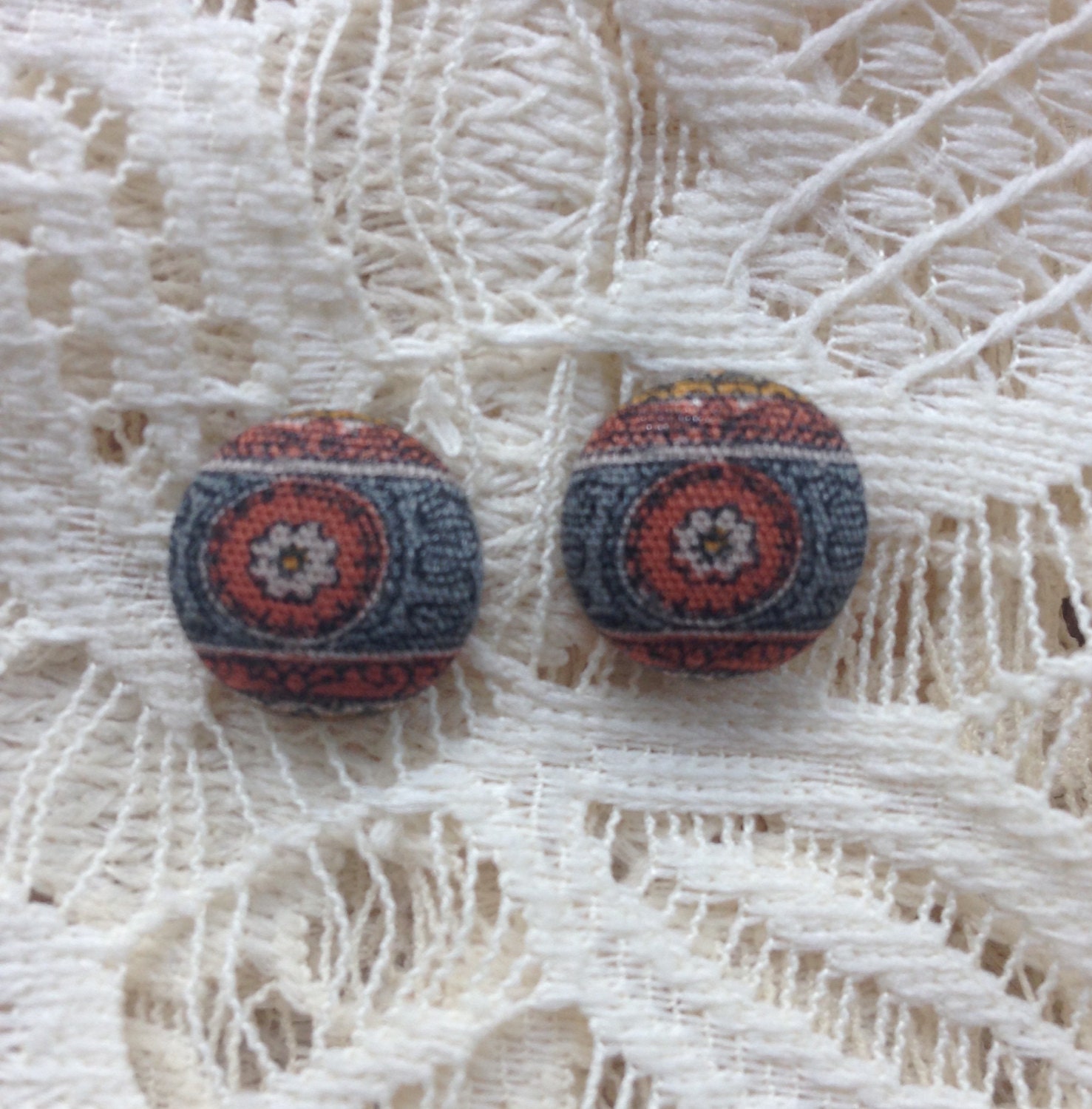 Fabric Covered Button Earrings/Small Stud Earrings/Flower Etsy