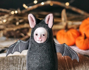 Bat doll, creepy but cute plush doll, spooky doll, vampire doll, Halloween bat, cute monster plushie, halloween party decor