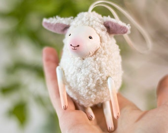 Handmade Mini Lamb Ornament - Farmhouse Decor for Easter & Christmas, Nursery Baby Lamb Decoration, Farm Animal Hanging Ornament