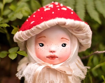 Mushroom art doll - Amanita muscaria figurine