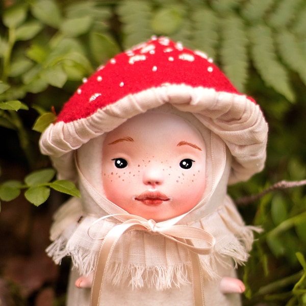 Mushroom art doll - Amanita muscaria figurine