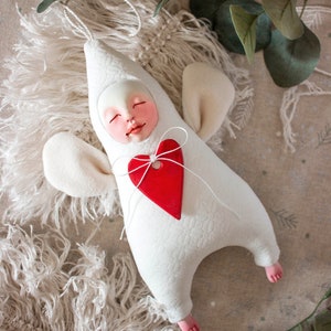 Baby angel figurine with a heart ornament guardian angel, art doll, plush angel, hanging angel, holiday decor image 5