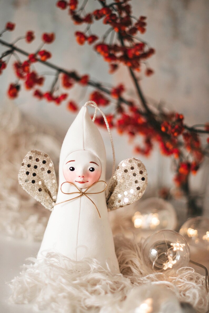 White angel ornament newborn gift, holiday figurine image 2
