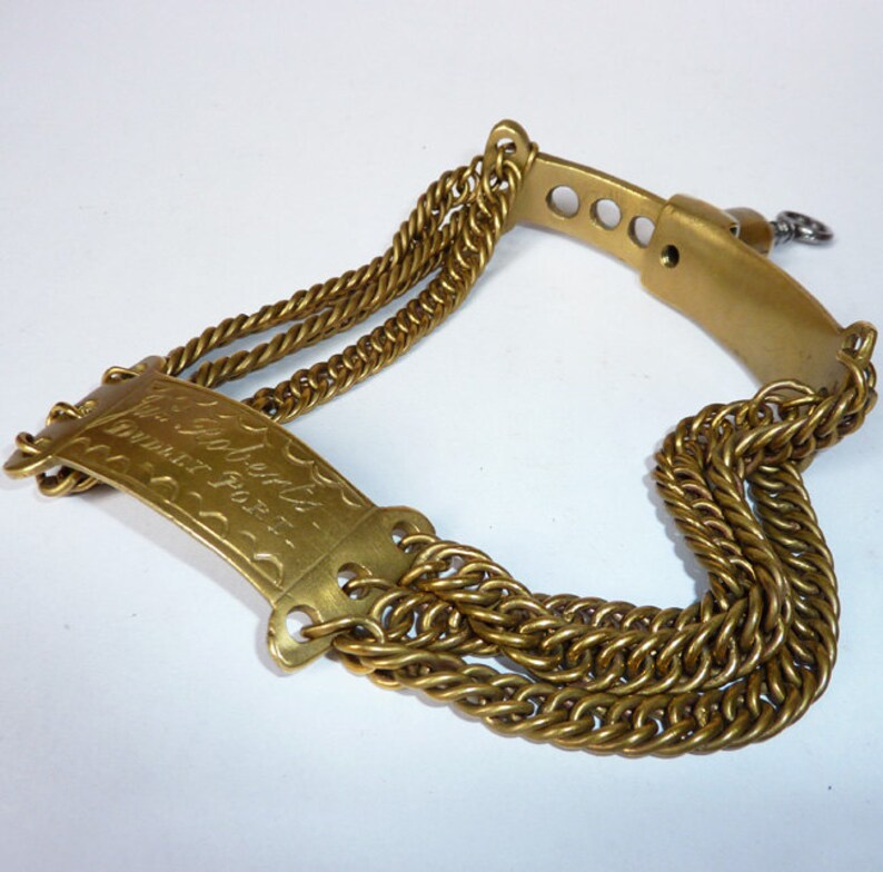 Brass Plated Dog Chain Collar and Key Etsy