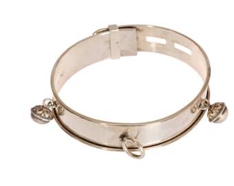 Rare Hallamrked Victorian Silver Dog Collar With Two Bells