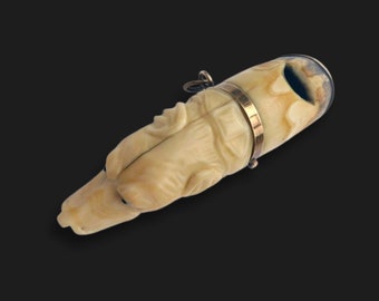 Unusual Dog Head Whistle in Antler/Bone and Gold