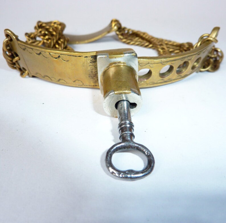 Brass Plated Dog Chain Collar and Key Etsy