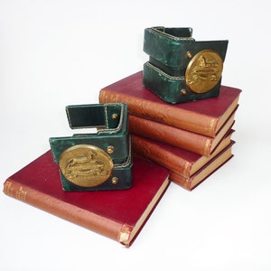Leather and Brass Equestrian Bookends
