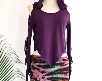 Sudadera con capucha Pixie y mangas cortas, ropa de Psy Trance