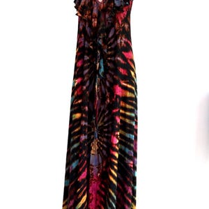 Handmade Tie-Dye Halter Maxi Dress – Backless Boho Goddess Gown – with Ruffle Detail-Summer Tie Dye Dress, Hippie Dress,