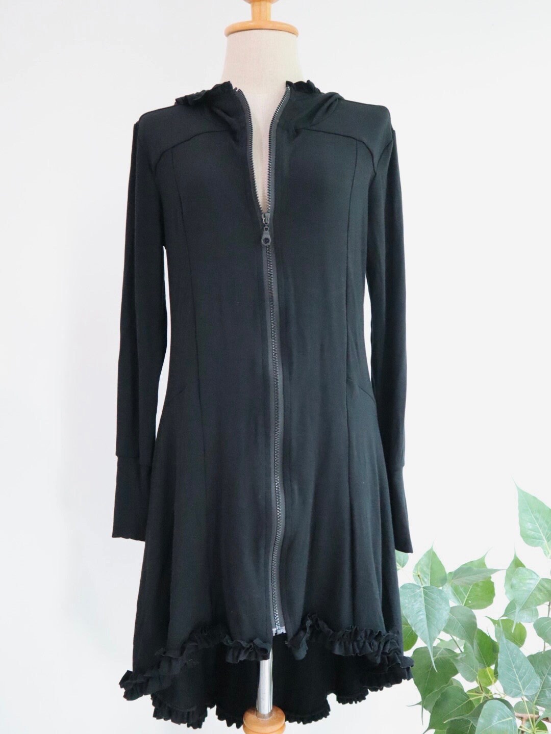 Black Hooded Dress, Festival Dress, Hippie dressCyberpunk Hoodie, Comfy Jacket, , Zipper Hooded Jacket, Plus Size Clothes,