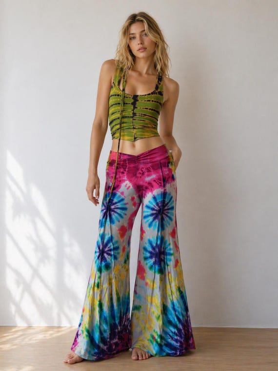 Festival Tiedye Flare Rainbow Pants - Etsy