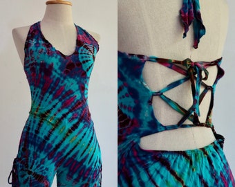 Tie Dye Regenbogen Kleidung, Hippie Kleidung, Boho Hippie Festival Strampler, Yoga Outfit,