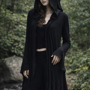 Long cardigan à capuche femme, cape à capuche, pull cardigan, maxi cardigan, veste gothique, festival d'hiver