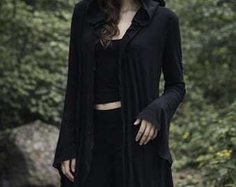 Long Hooded Cardigan Women, Cloak with Hood, Sweater Cardigan, Maxi Cardigan, Gothic Jacket,festival winter