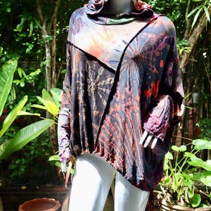 Boho Chic Tie dye Long Sleeve Tunic ,Pullover Hood Shirt, tie dye Top , psytrance top, ,Over size hoodies ,Plus size