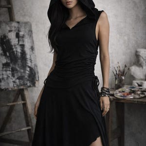 Vestido con capucha y efecto tie-dye, vestido asimétrico de rayón y corte pixie, ropa para festivales