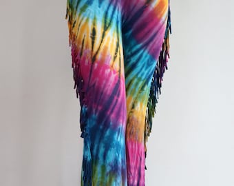Tie Dye Fringed Bell Bottoms, Bamboo Spandex Flared Pants