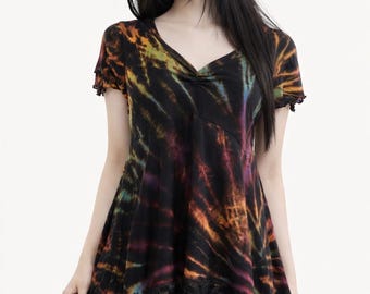 Handmade Tie-Dye Rayon Tunic Top: Boho Lace Trim, Flowy Fit