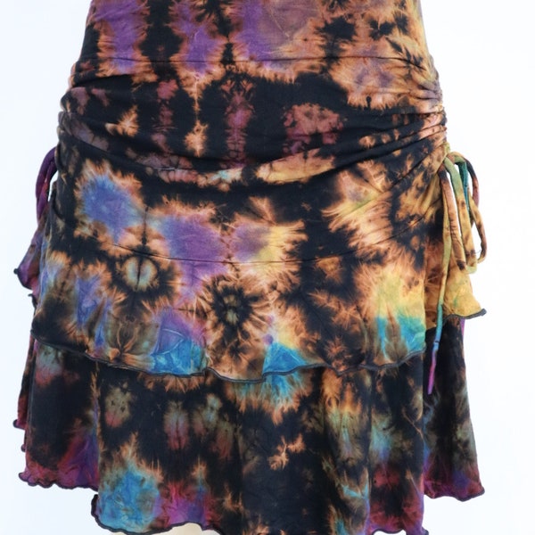 Tie Dye hippie Skirt  bohemian  vintage  festival Mini Tie Dye on quality silky soft Rayon Spandex blended fabric