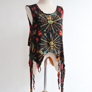 Reversible Tie Dye Pixie Top – Fairy Boho Wrap Shirt – Wear Front or Back – Festival Clothing – Handmade Tribal Vest TOP,  ,Psy trance top