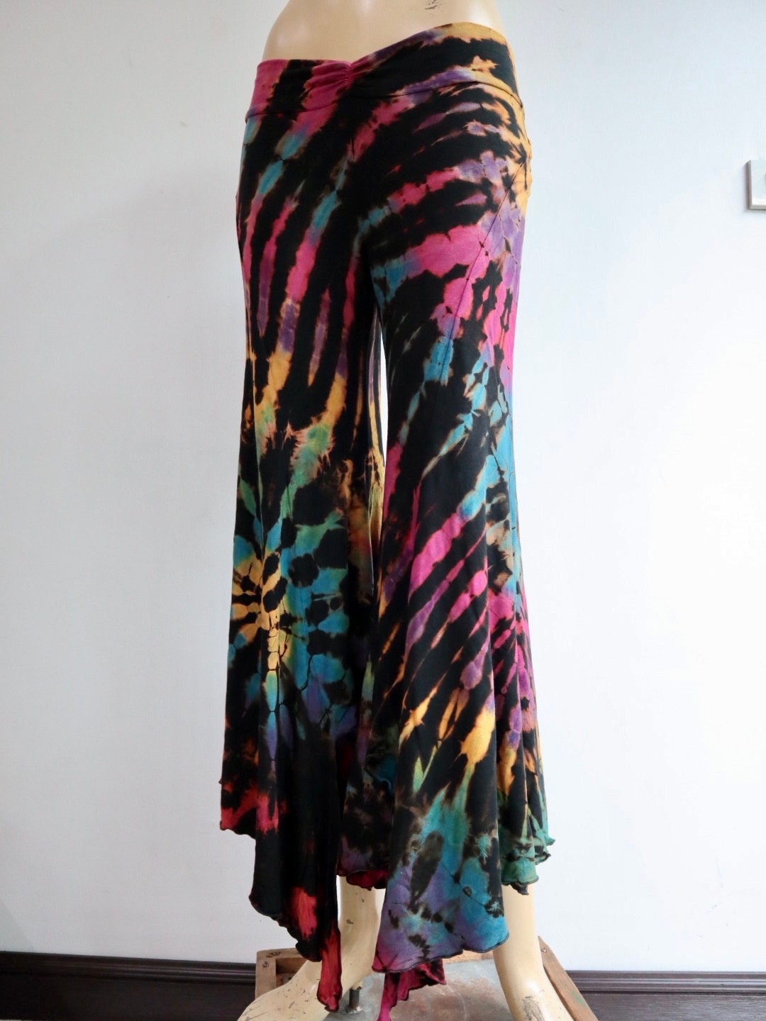 Black Cotton Tie Dye Bell Bottoms Wide Flare Trousers Flared Hot Yoga  Leggings Flared Yoga Pants Hippy Festival Clothing Burning Man 