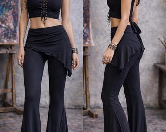 Wide Flare  Bell Bottoms Black• Cotton Flared Trousers • Flared Hot Yoga Leggings Flared  , one size stretchable s-l very soft spandex