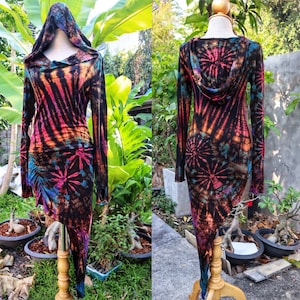 Dress For Women, Alternative Fashion, Festival Dress, Spring Dress, Long Sleeve Dress, Asymmetric Tie dye Dress
