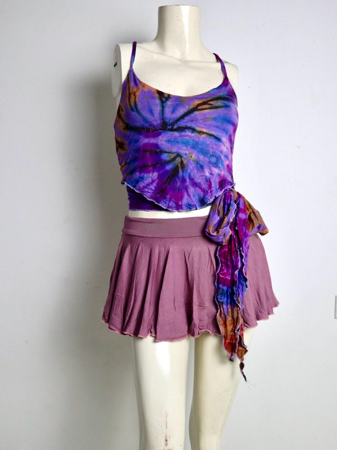 Tie Dye Crop Top with Back Tie – Blue & Purple Spiral – Handmade Festival Top  Psychedelic Spiral Tank Top