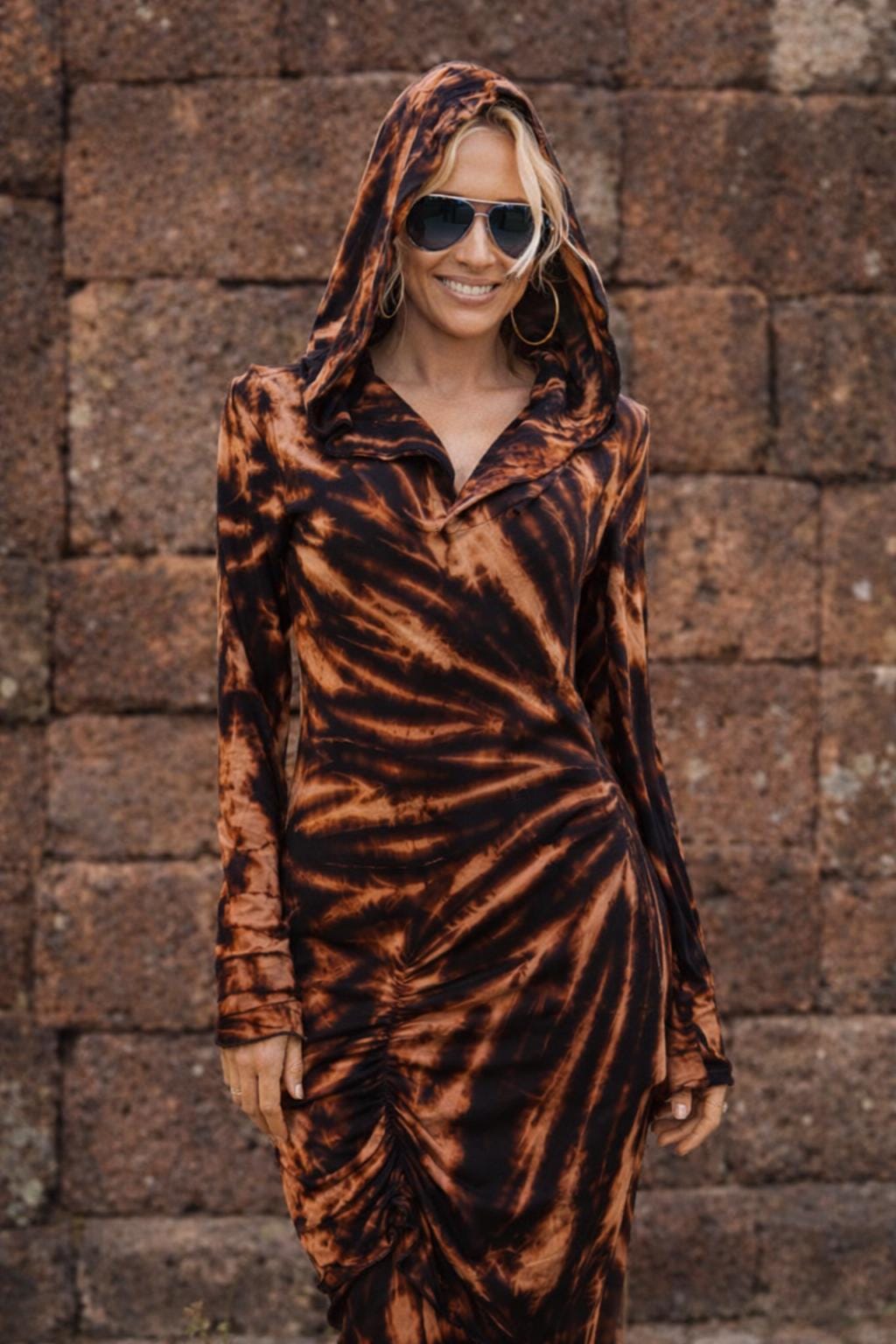 brown tie dye dress long sleeve Long Sleeve Tie Dye Maxi Dress by Nuichan
