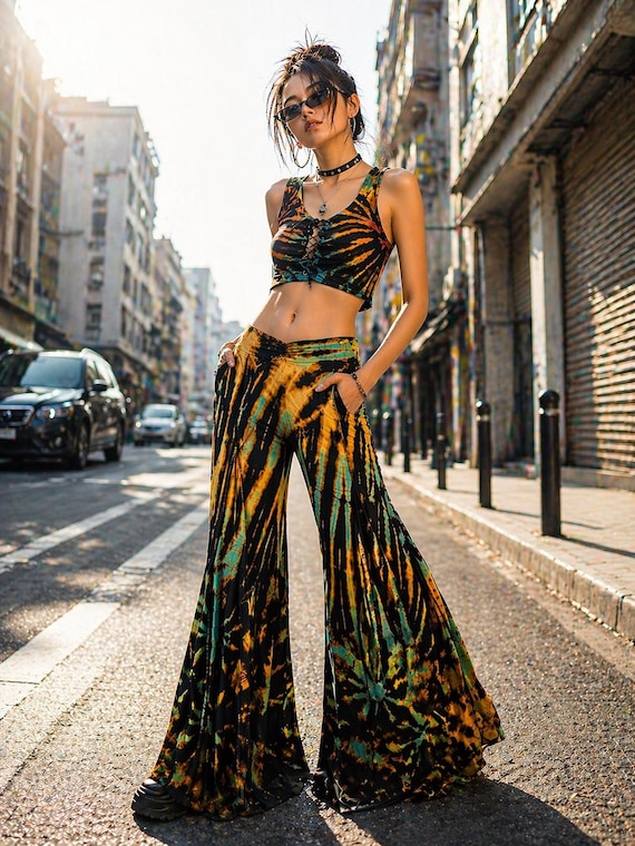 Festival Tiedye Flare Rainbow Pants - Etsy