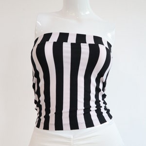 Halloween Theme Black White Strip  Tube Top, yoga top, festival outfit, circus outfit, striped top,Strapless Top,Costume y2k