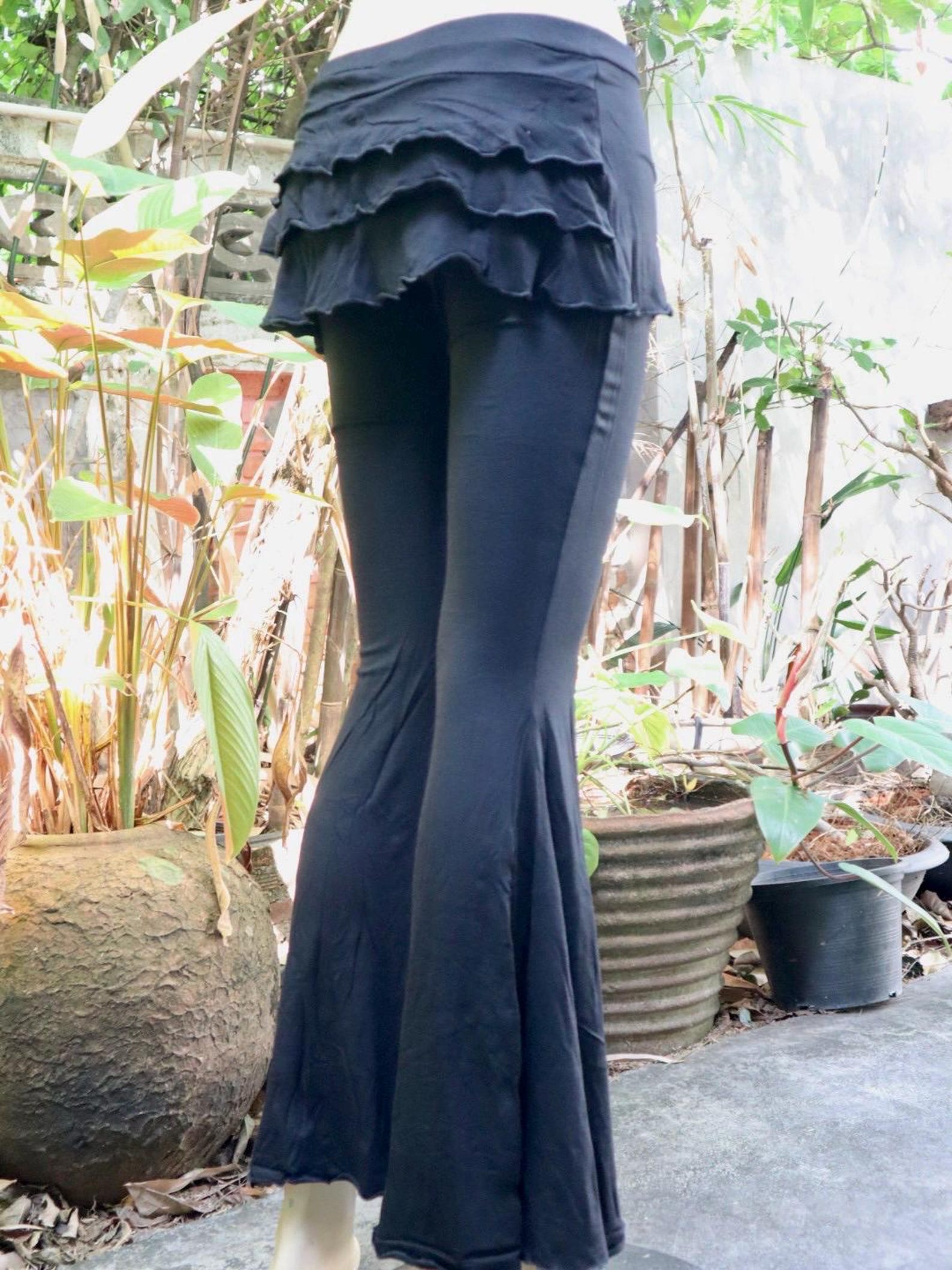 Ruffle Bustle Bell Bottoms • Rayon Spandex Blend, Yoga Dance Pants - Etsy