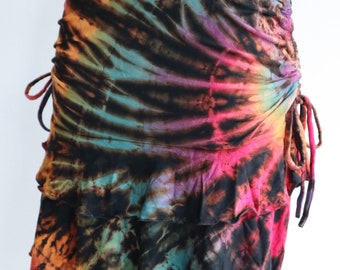 Tie Dye hippie Skirt  bohemian  vintage  festival Mini Tie Dye on quality silky soft Rayon Spandex blended fabric