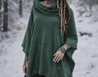 Blusa túnica oversized com capuz e mangas compridas