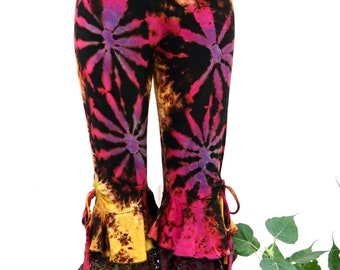 Lace Ruffle Tie dye Pants , Dance capri, Yoga pant, Petal pusher, Clam digger, Bloomer, Cropped pant, Festival clothing